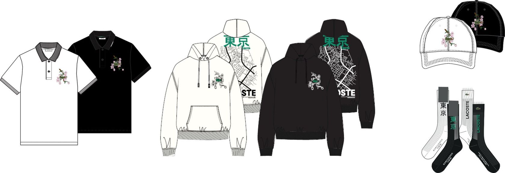 Roupas da coleção Harajuku da Lacoste com mapas de Tóquio e motivos japoneses