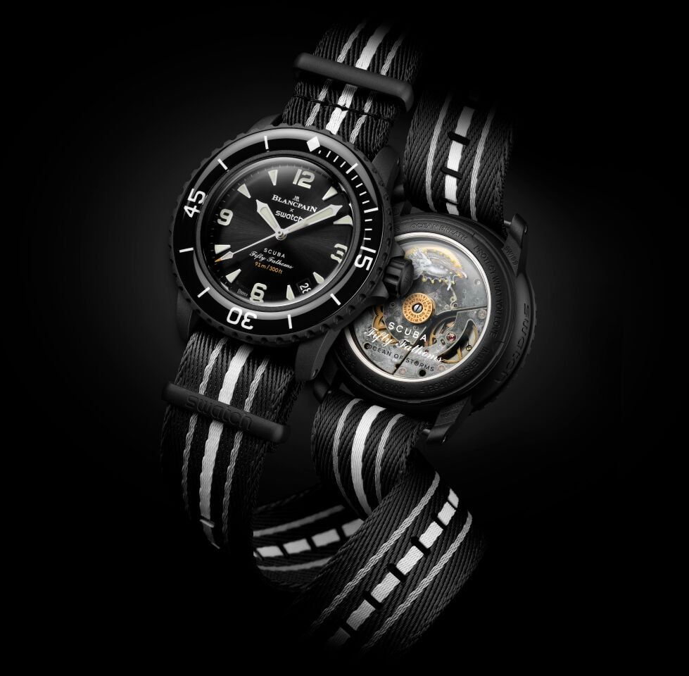 Modelo preto Ocean of Storms da coleção Blancpain X Swatch