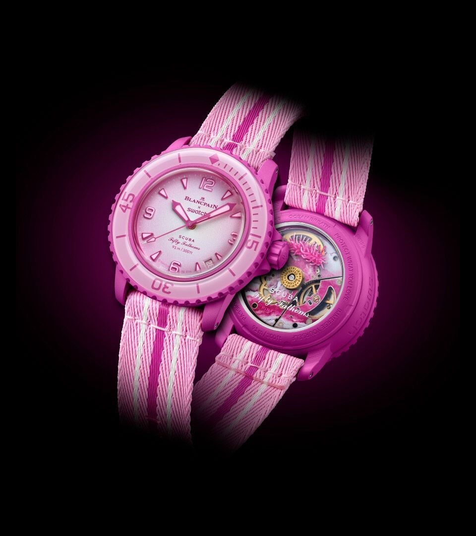 Modelo rosa Pink Ocean da coleção Blancpain X Swatch